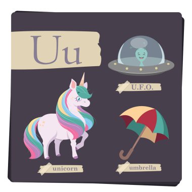 Çocuklar - harf U için renkli alfabesi