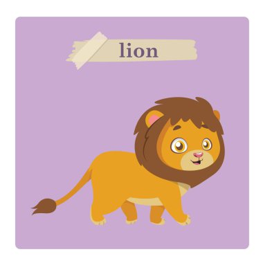 Sevimli aslan illüstrasyon mor zemin üzerine