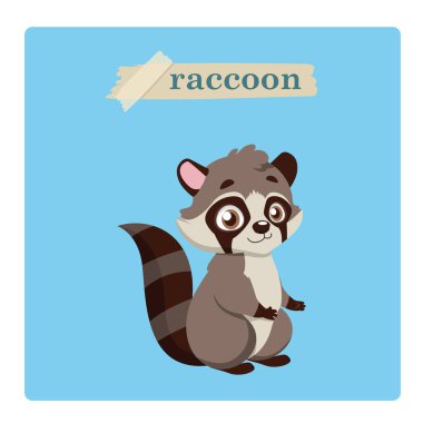 Şirin rakun illüstrasyon mavi zemin üzerine