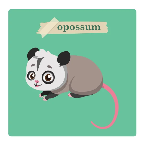 Cute Opossum Illustration Green Background — Stock Vector