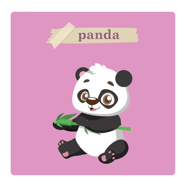 Aranyos Panda Illusztráció Lila Háttér — Stock Vector