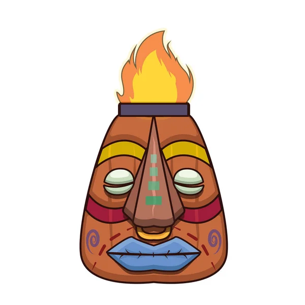 Serious Tiki Mask Fire Burning His Head — Stock Vector