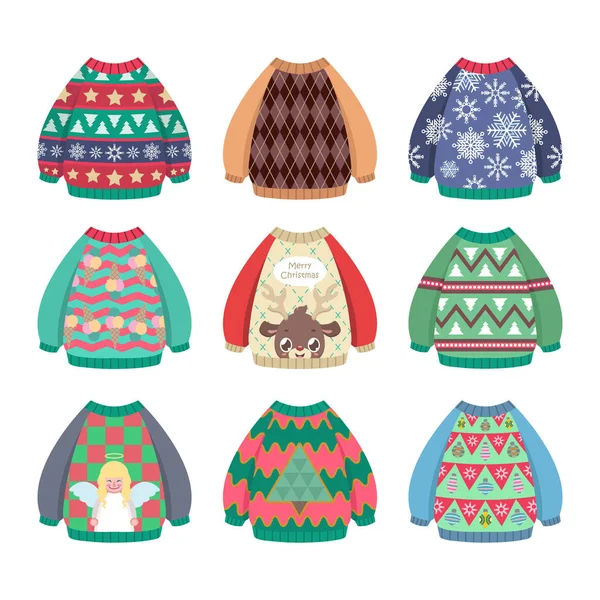 Collection Ugly Colorful Christmas Sweaters — Stock Vector