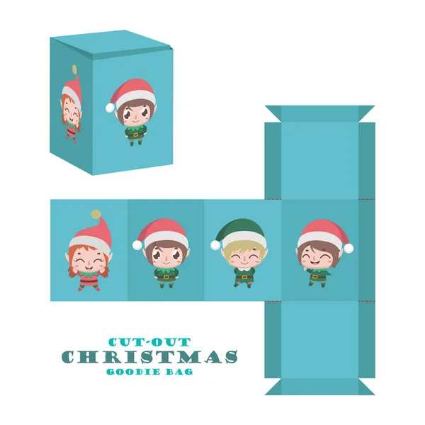Χριστούγεννα Κομμένα Out Goodie Τσάντα Χαριτωμένο Jolly Ξωτικά — Διανυσματικό Αρχείο