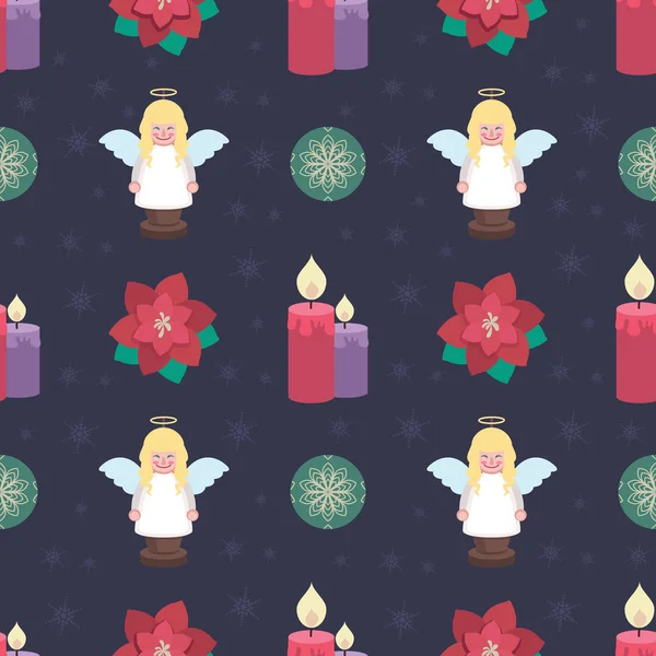素敵なクリスマスの要素とのシームレスなパターン背景 — ストックベクタ