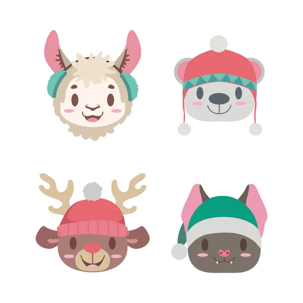 Aranyos Karácsonyi Állati Portrék — Stock Vector