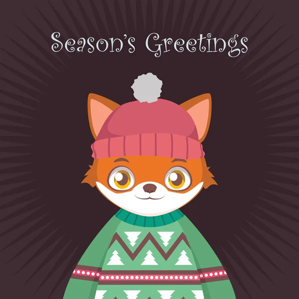 Fox Ritratto Brutto Maglione Natale — Vettoriale Stock