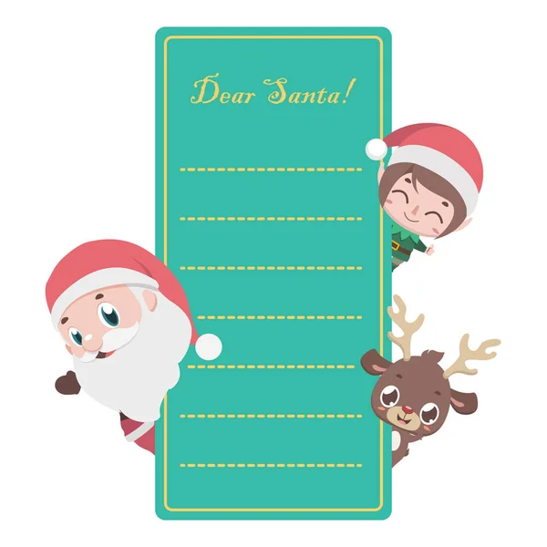 Carta Santa Con Personajes Navideños — Vector de stock