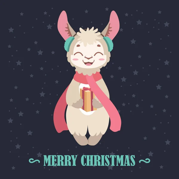 Weihnachten Hintergrund Mit Einem Glücklichen Lama — Stockvektor