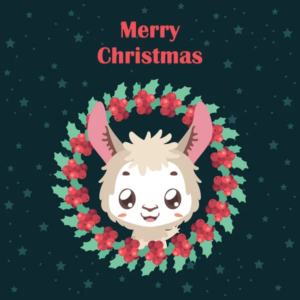 Fond Avec Lama Couronne Noël — Image vectorielle