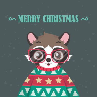 Rakun portre çirkin Noel kazağı