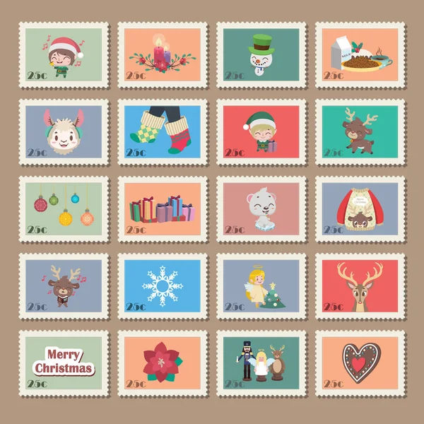 Grande Collection Timbres Noël — Image vectorielle