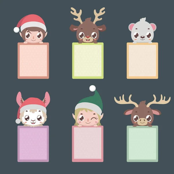 Conjunto Seis Blocos Notas Com Personagens Natal —  Vetores de Stock