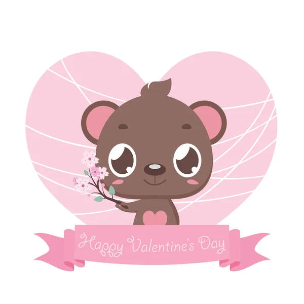 Valentinstag Gruß Mit Cute Bear — Stockvektor