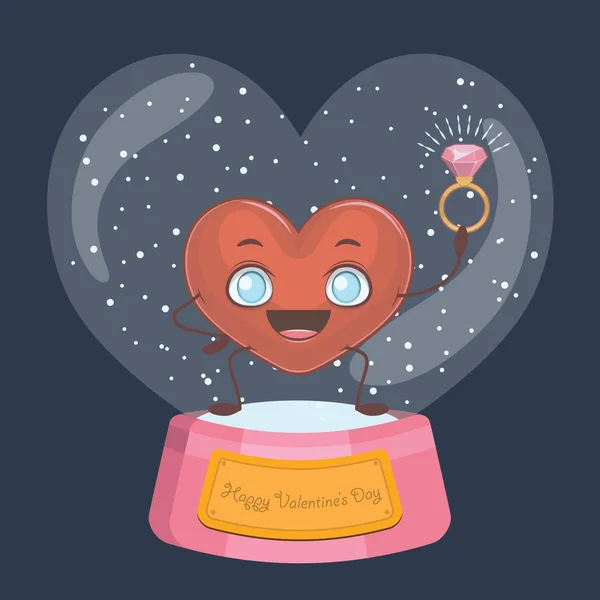 Valentine Day Snowglobe Cute Heart Mascot — Stock Vector