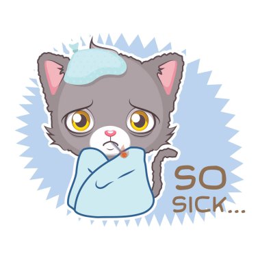 Şirin Gri kedi - hasta duygu ile komik etiket