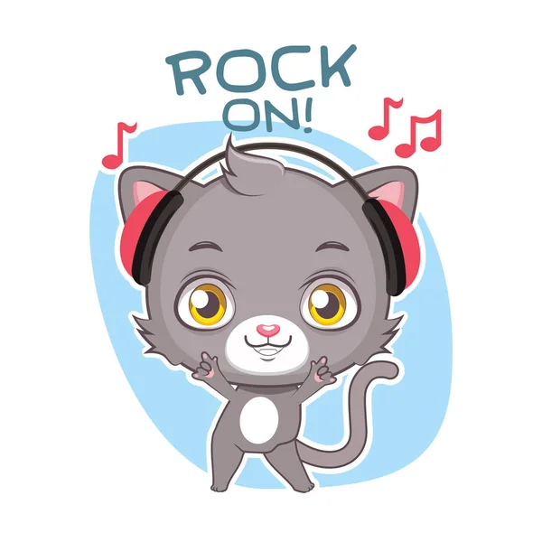 Pegatina divertida con gato gris lindo - rockeando — Vector de stock