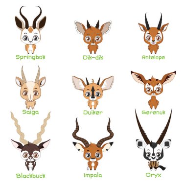 Set of antelope species clipart