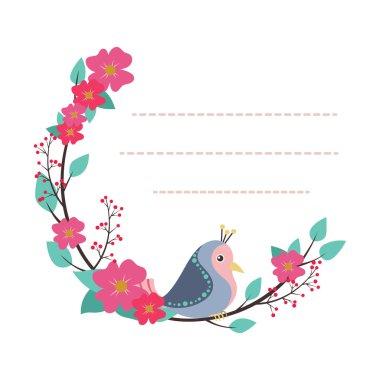 Kuş ve çiçek tasarımı ile lovely not defteri şablonu