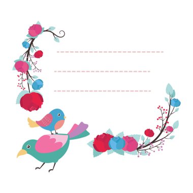 Kuş ve çiçek tasarımı ile lovely not defteri şablonu