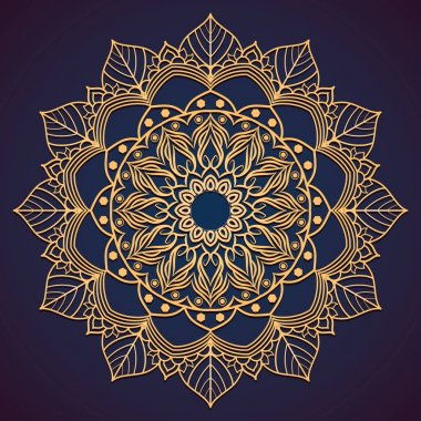 Mavi arka plan üzerinde altın mandala deseni