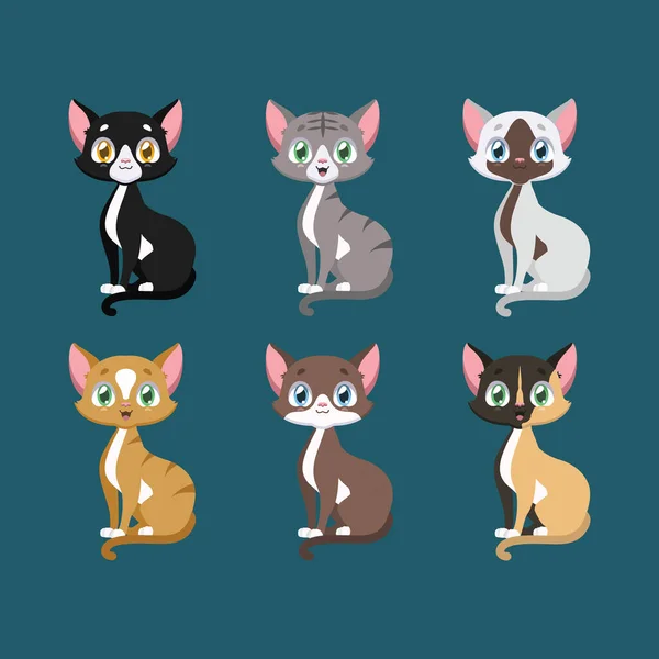 Kolekcja Szczęśliwych Kolorowych Kotów — Wektor stockowy