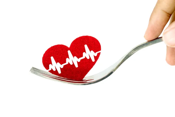 Forma Corazón Rojo Tenedor Plata Cuidado Del Corazón Salud Seguro — Foto de Stock