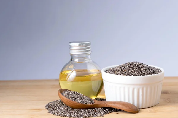 Chia Esans Tohum Tahta Kaşık Superfood Zengin Besin Antioksidan Kapatın — Stok fotoğraf