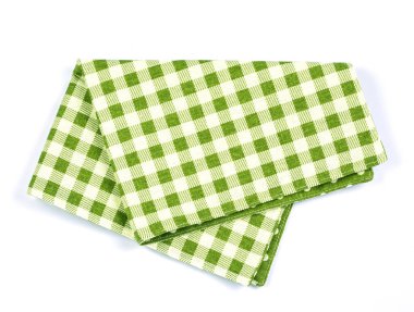 beyaz arkaplanda yeşil kareli peçete masası kıyafetleri.
