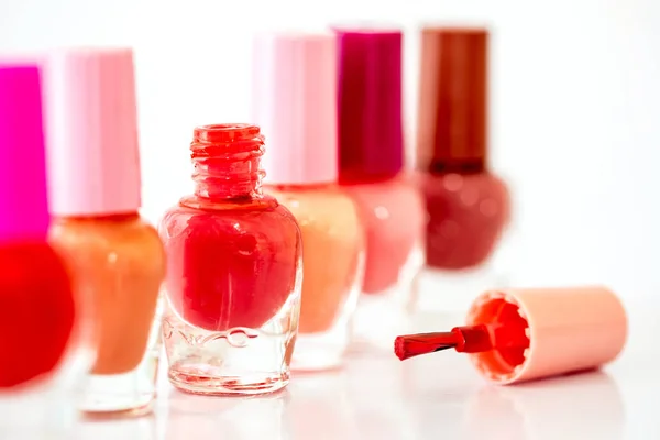 Close up bottles of color bright fashion  polish , cosmetics and beauty nail polish art concept