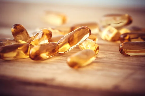 Close Vitamina Omega Cápsulas Óleo Peixe Suplemento Para Bom Cérebro — Fotografia de Stock