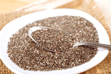 Kaşık, superfood ve besin açısından zengin Chia tohumları kapatın bir