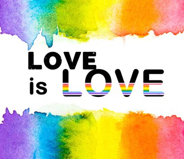 Aşk ile Gökkuşağı suluboya beyaz b izole Aşk metin