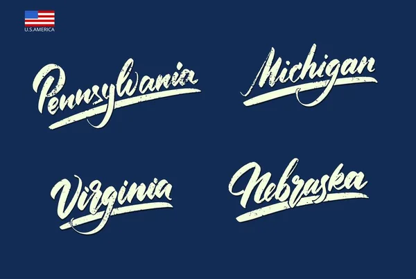 Namnen Amerikanska Delstaterna Handskriven Stil Vektorillustration — Stock vektor