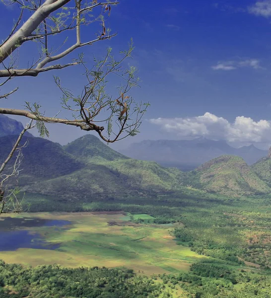 Scenic View Mountains Palani Hills Green Valley Lake Manjalar Dam — Stock Photo, Image