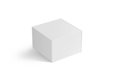 Beyaz arkaplanda 3d Kağıt Kutu Hazırlama. Beyaz arkaplanda 3 boyutlu çizim izole edildi. Gölgeli boş karton kutu. 3B Görüntü.