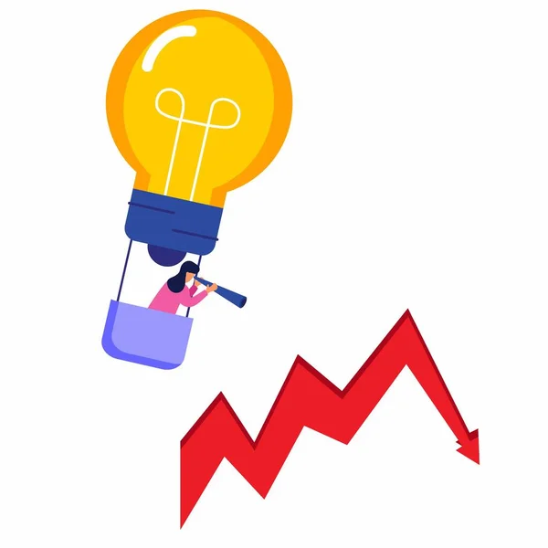 Management failed to achieve profit, disappointed business women watched from above, Business on the falling chart, arrows, Business failed, risk, problem. Vector illustration.