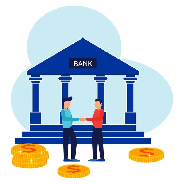 Girişimciler Sıkışır Başarılı Görüşmeleri Yapar Kredileri Onaylarlar Sözleşmeleri Banka Binaları — Stok Vektör
