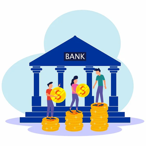 Flache Vektordarstellung Bankgebäude Mit Blauem Hintergrund Bankfinanzierung Geldwechsel Finanzdienstleistungen Sparen — Stockvektor