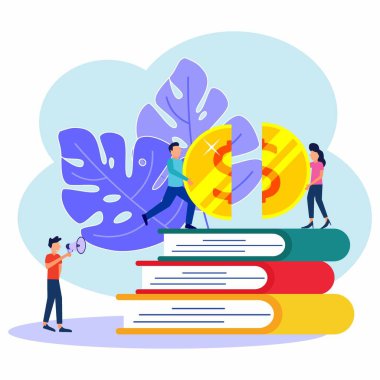 Vektör illüstrasyonu, kadın ve erkek hala iki altın sikkeyi bir araya getiriyor, takım çalışması, takım çalışması.