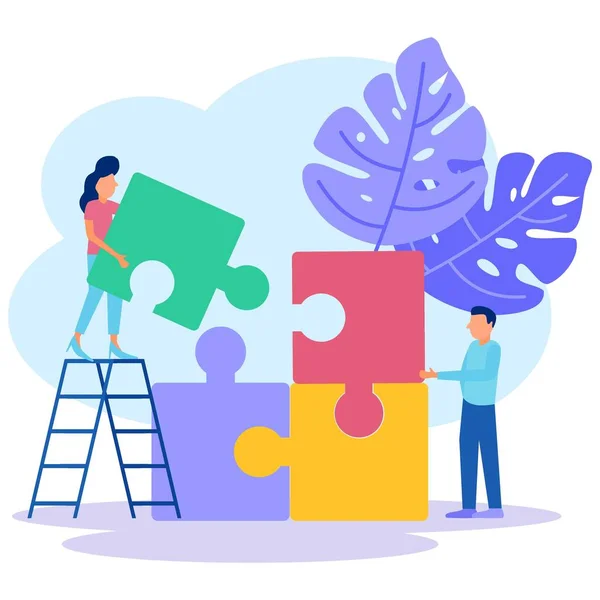 Vector Illustration Teamwork Together Company People Pick Details Puzzle Arrange — Stock Vector
