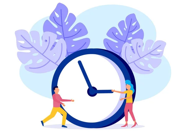 ベクトル図 白い背景の時計を持つビジネスの人々 急行サービス 時間管理の概念 迅速な反応 — ストックベクタ