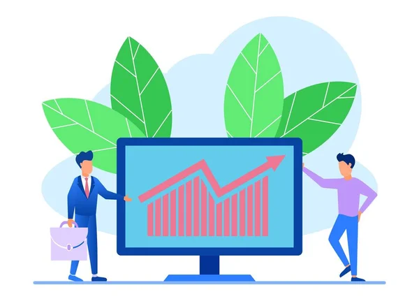 Ilustración Vectores Negocio Gente Negocios Involucrada Trabajo Equipo Analizando Infografías — Vector de stock