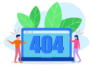 İş konseptinin vektör illüstrasyonu, hata 404, internetten uzak dur, ulaşılamaz, rahatsız ve hayal kırıklığına uğramış iş adamları.