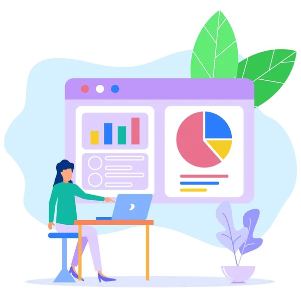 Empreendedor Senta Lado Gráfico Olha Para Gráficos Diagramas Conceito Negócio — Vetor de Stock