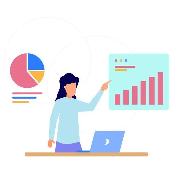 Vektor Illustration Ett Affärskoncept Affärsman Med Diagram Analyserar Data Sin — Stock vektor