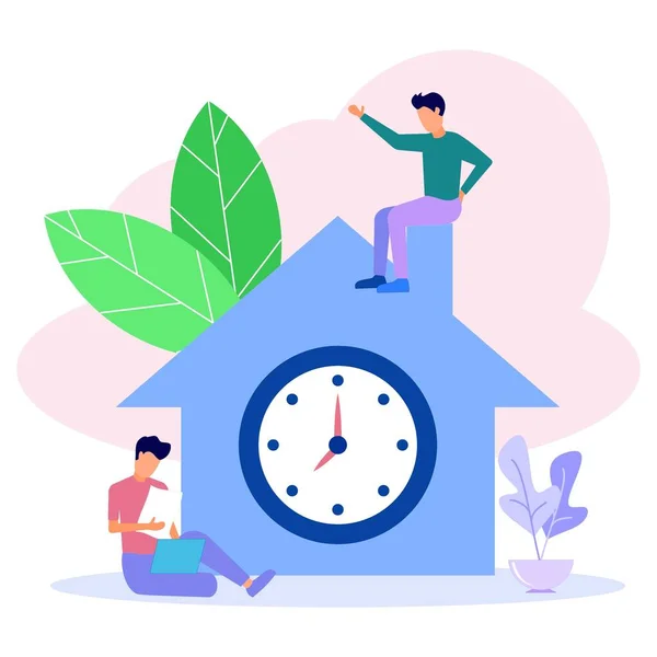 Vector Illustratie Zet Een Wekker Time Management Concept Start Werk — Stockvector
