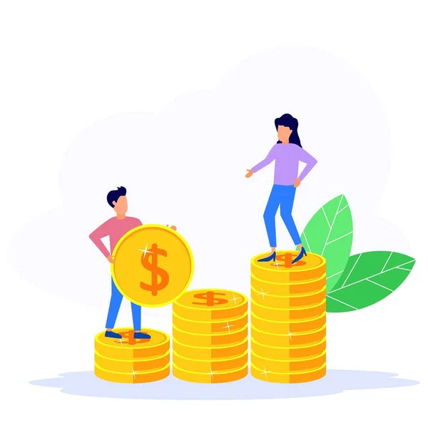 Vector Illustration Business Concept Business People Standing Pile Coins Working — Stock Vector