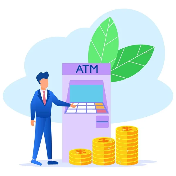 Moderne Konzeptvektorillustration Unternehmer Mit Formellen Anzügen Heben Geld Geldautomaten Verwalten — Stockvektor