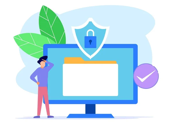 Ilustración Vectores Planos Protección Datos Archivo Negocio Computadora Para Página — Archivo Imágenes Vectoriales